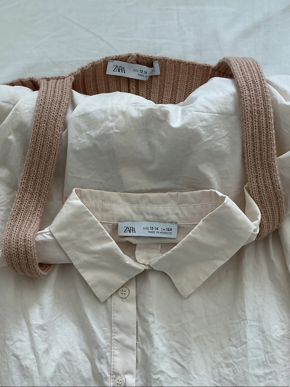 Zara Girls’ Cream Shirt Dress with Beige Knit Crop Top Size 13-14Y